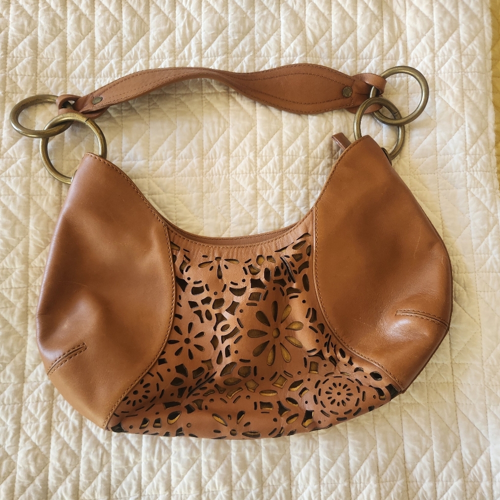 Via Spiga Tan Leather Cutout Hobo Shoulder Bag